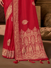 Crimson Red Banarasi Soft Silk Saree With Contrast Blouse