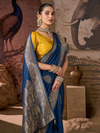 Peacock Blue Banarasi Soft Silk Saree With Contrast Blouse