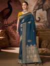 Peacock Blue Banarasi Soft Silk Saree With Contrast Blouse