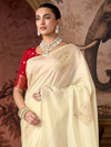 Cream Banarasi Soft Silk Saree With Contrast Blouse