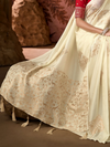 Cream Banarasi Soft Silk Saree With Contrast Blouse