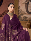 Plum Purple Banarasi Soft Silk Saree With Contrast Blouse