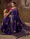 Violet Banarasi Soft Silk Saree With Contrast Blouse