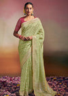 Vanilla Green Woven Soft Silk Banarasi Saree With Designer Blouse