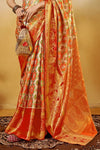 Vibrant Orange and Gold Kanjivaram Silk Saree