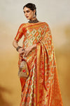 Vibrant Orange and Gold Kanjivaram Silk Saree