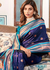 Violet Blue Woven Paithani Soft Silk Saree