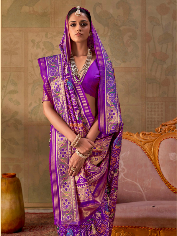 Violet Patola Silk Saree