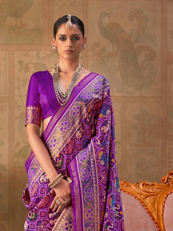 Violet Patola Silk Saree