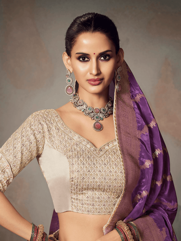 Violet Purple Banarasi Satin Silk Saree