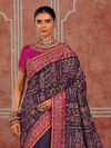 Violet Purple Embroidered Designer Satin Silk Saree