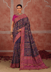 Violet Purple Embroidered Designer Satin Silk Saree