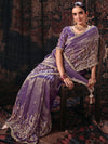 Violet Purple Embroidered Designer Tissue Silk Saree