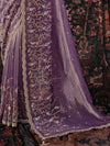 Violet Purple Embroidered Designer Tissue Silk Saree, border and drape