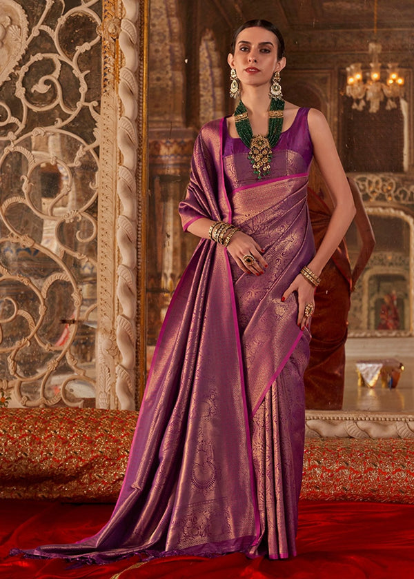 Violet Purple Kanjivaram Silk Saree