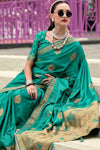 Viridian Green Banarasi Handloom Satin Saree