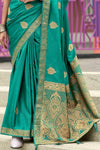 Viridian Green Banarasi Handloom Satin Saree