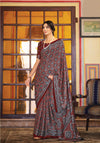 Vivid Brown Ajrakh Printed Satin Saree