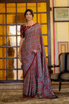 Vivid Brown Ajrakh Printed Satin Saree