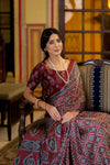 Vivid Brown Ajrakh Printed Satin Saree