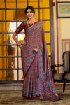 Vivid Brown Ajrakh Printed Satin Saree