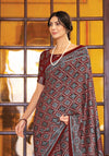 Vivid Brown Ajrakh Printed Satin Saree