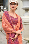 Vivid Tangerine Woven Linen Cotton Saree