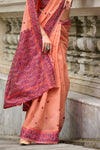 Vivid Tangerine Woven Linen Cotton Saree