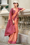 Vivid Tangerine Woven Linen Cotton Saree