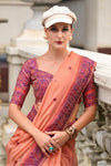 Vivid Tangerine Woven Linen Cotton Saree