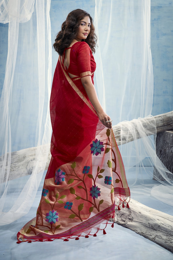 Scarlet Red Paithani Cotton Silk Saree