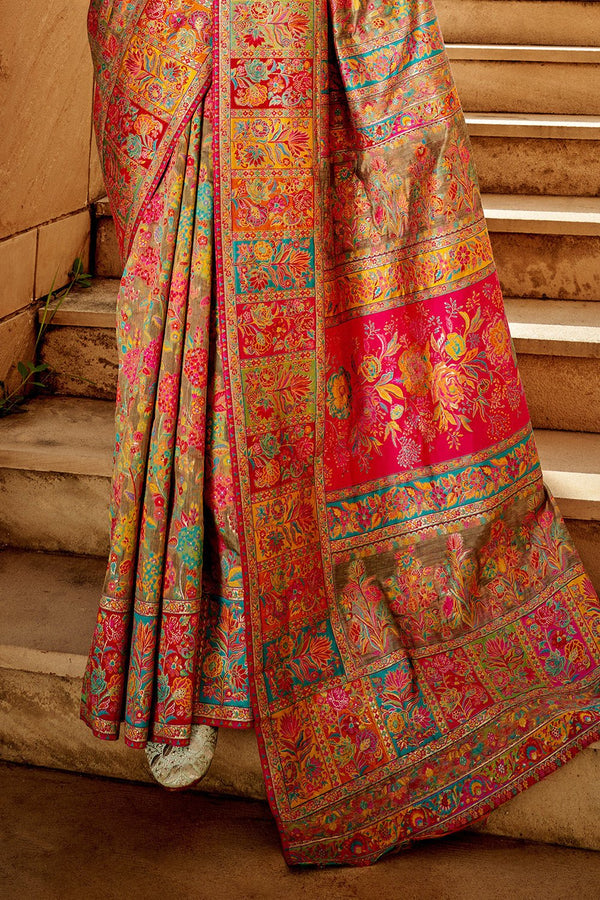 Warm Beige Kashmiri Jamawar Silk Saree