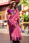 Watermelon Pink Soft Banarasi Silk Saree