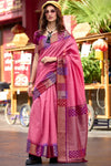 Watermelon Pink Soft Banarasi Silk Saree