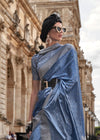 Weldon Blue Handloom Satin Silk Saree With Tassels