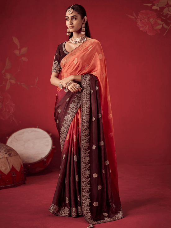 Wine Banarasi Dola Silk Saree