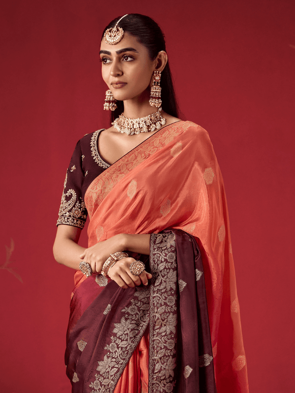 Wine Banarasi Dola Silk Saree