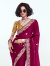 Wine Designer Satin Silk Saree With Contrast Blouse