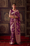 Wine Purple Banarasi Dola Silk Designer Saree