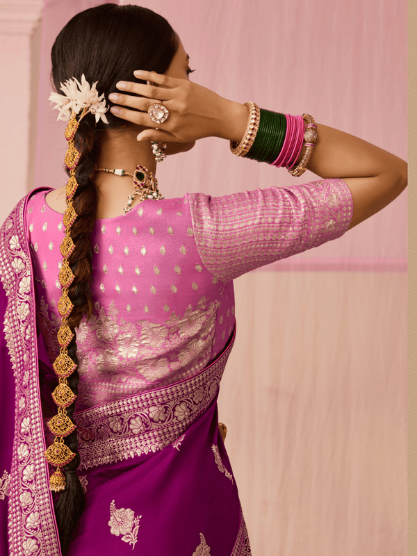 Wine Purple Banarasi Dola Silk Saree