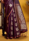 Wine Purple Banarasi Satin Silk Saree