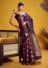 Wine Purple Banarasi Satin Silk Saree