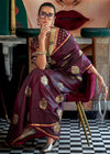 Wine Purple Banarasi Satin Silk Saree