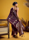 Wine Purple Banarasi Satin Silk Saree