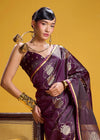 Wine Purple Banarasi Satin Silk Saree