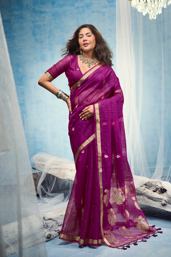 Wine Purple Banarasi Silk Saree