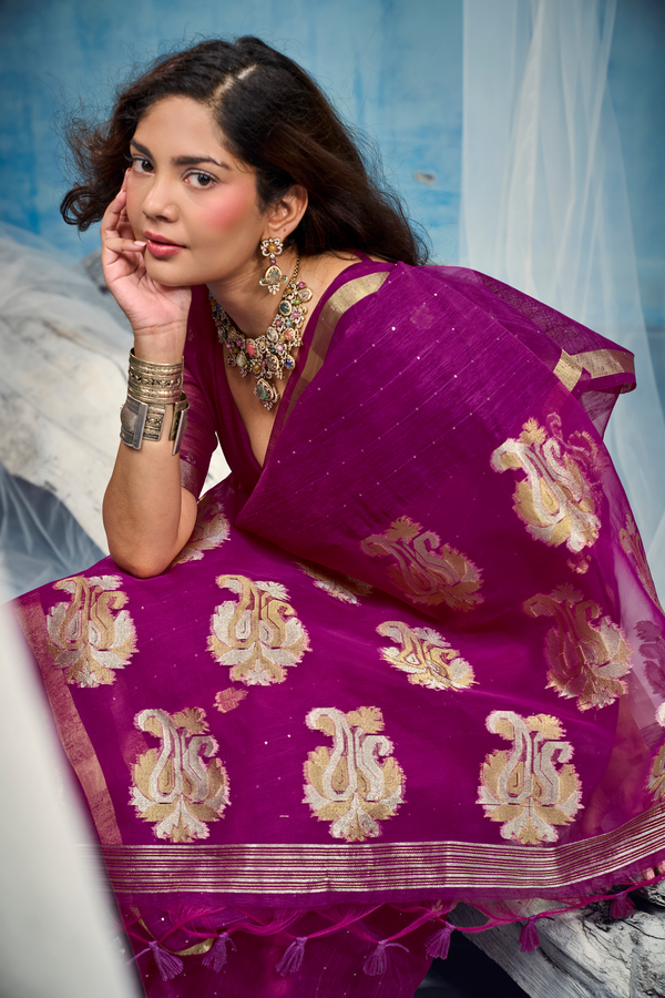 Wine Purple Banarasi Silk Saree