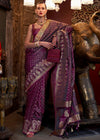 Wine Purple Banarasi Woven Satin Silk Saree