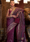 Wine Purple Banarasi Woven Satin Silk Saree