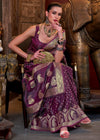 Wine Purple Banarasi Woven Satin Silk Saree